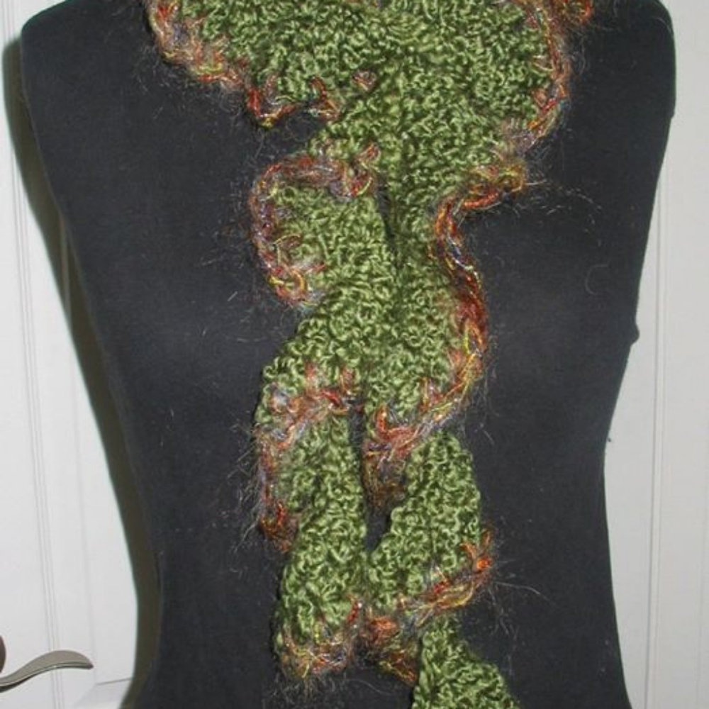 Extra Long Hand Crocheted Curly Mohair Scarf-NEW